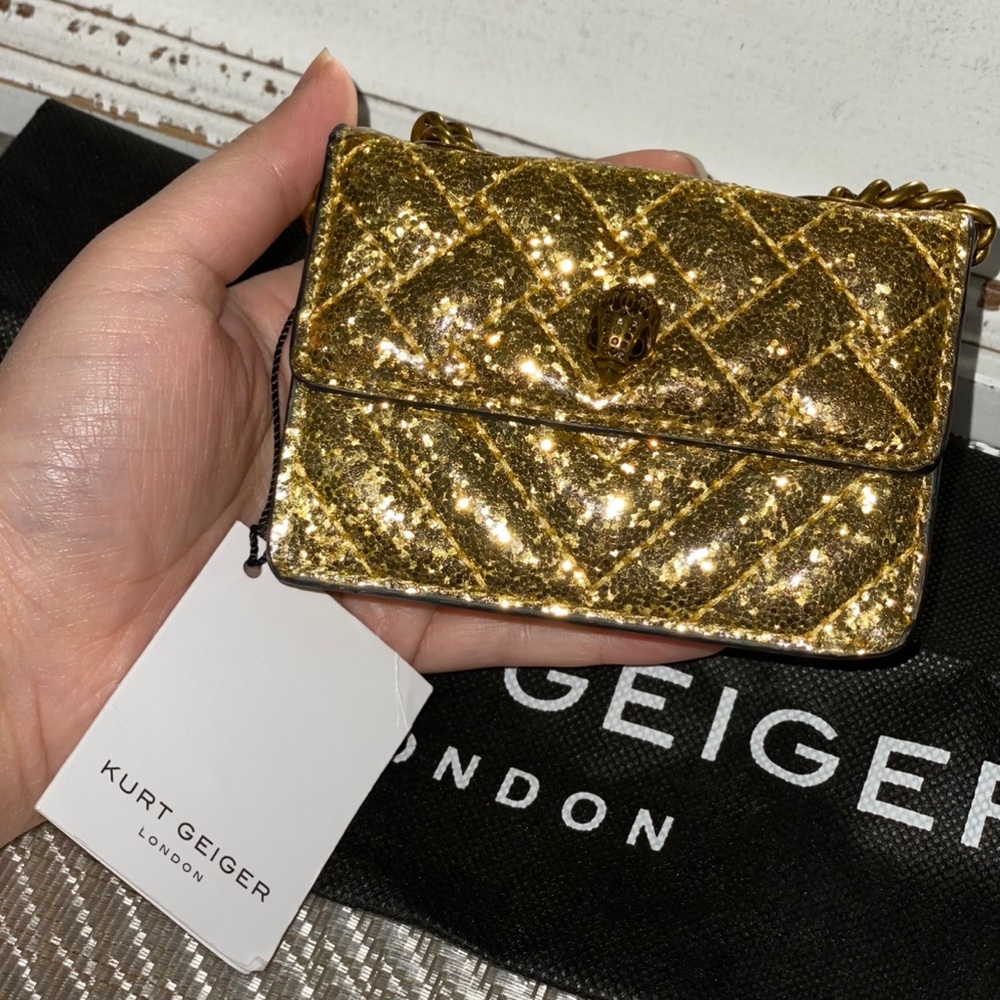 NWT Kurt Geiger London Gold Glitter Micro Kensington Shoulder Bag - Picture 4 of 10